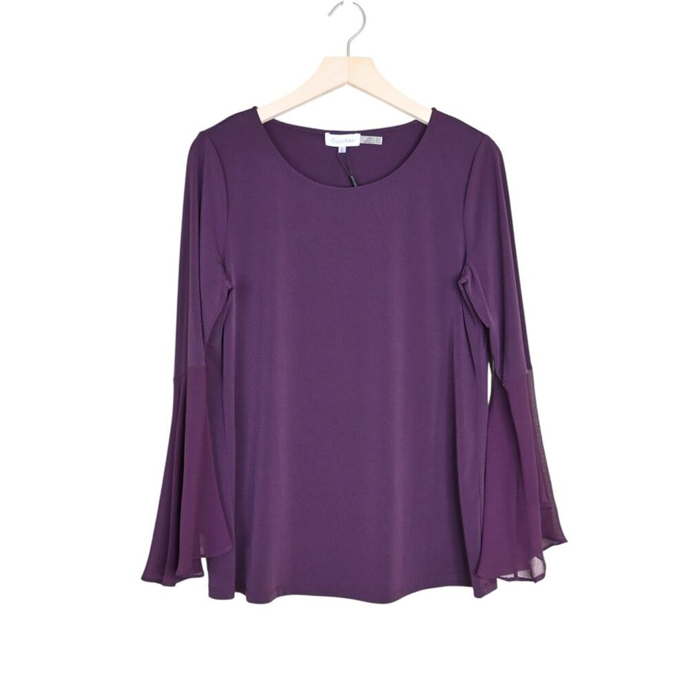 Calvin Klein Womens M Bell Sleeve Purple Pullover Top NEW